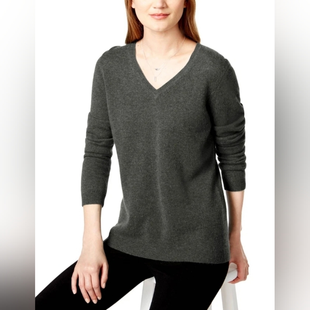 Cashmere Sweater Charter Club Woman's XS Brown Long-Sleeve V-Neck 100%